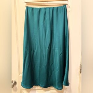Women's Satin High Waist Elasticized Waistband Flared Casual A Line Midi Skirt